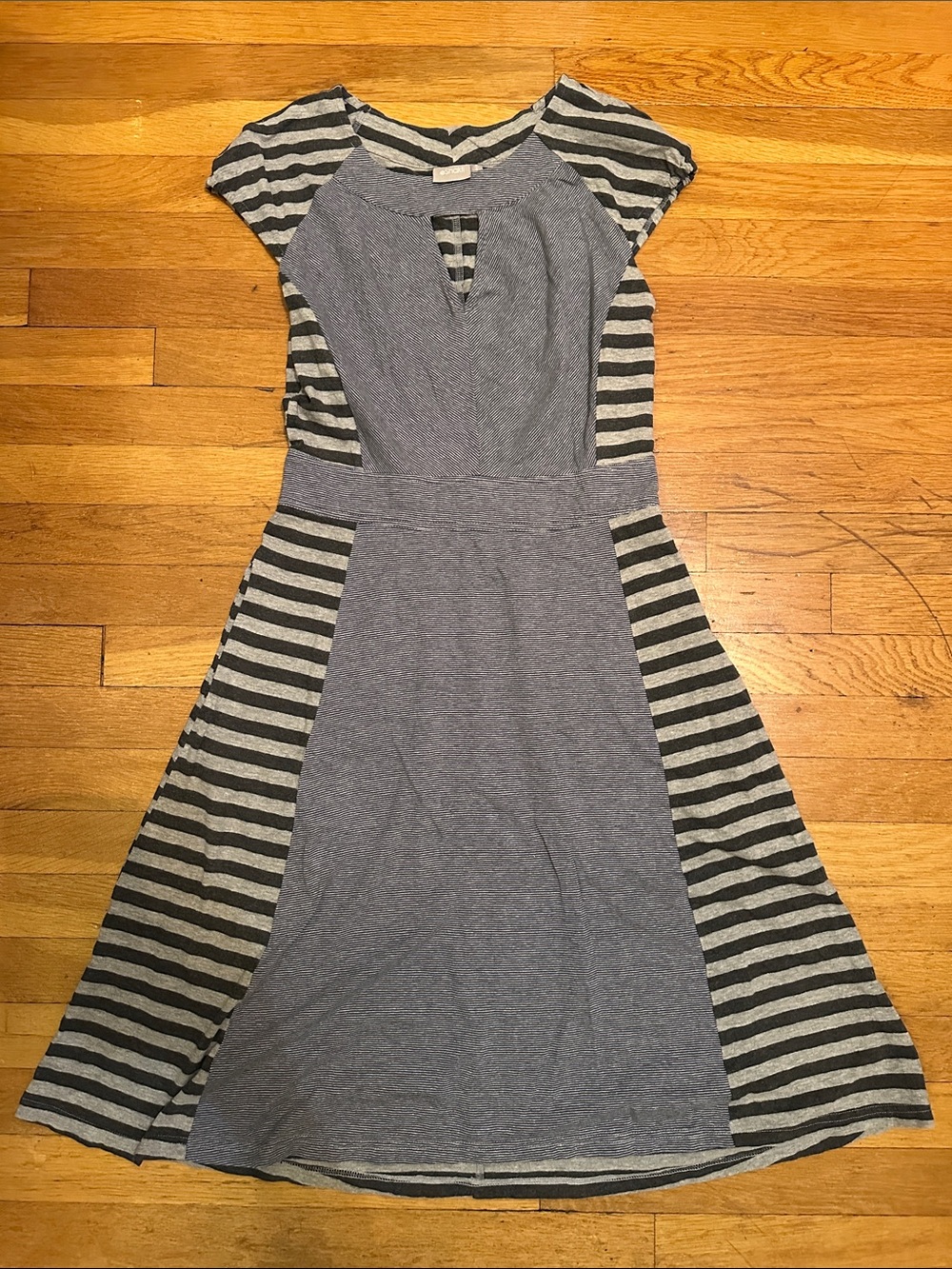 Striped Panel Gray Casual Midi Women's Dress
